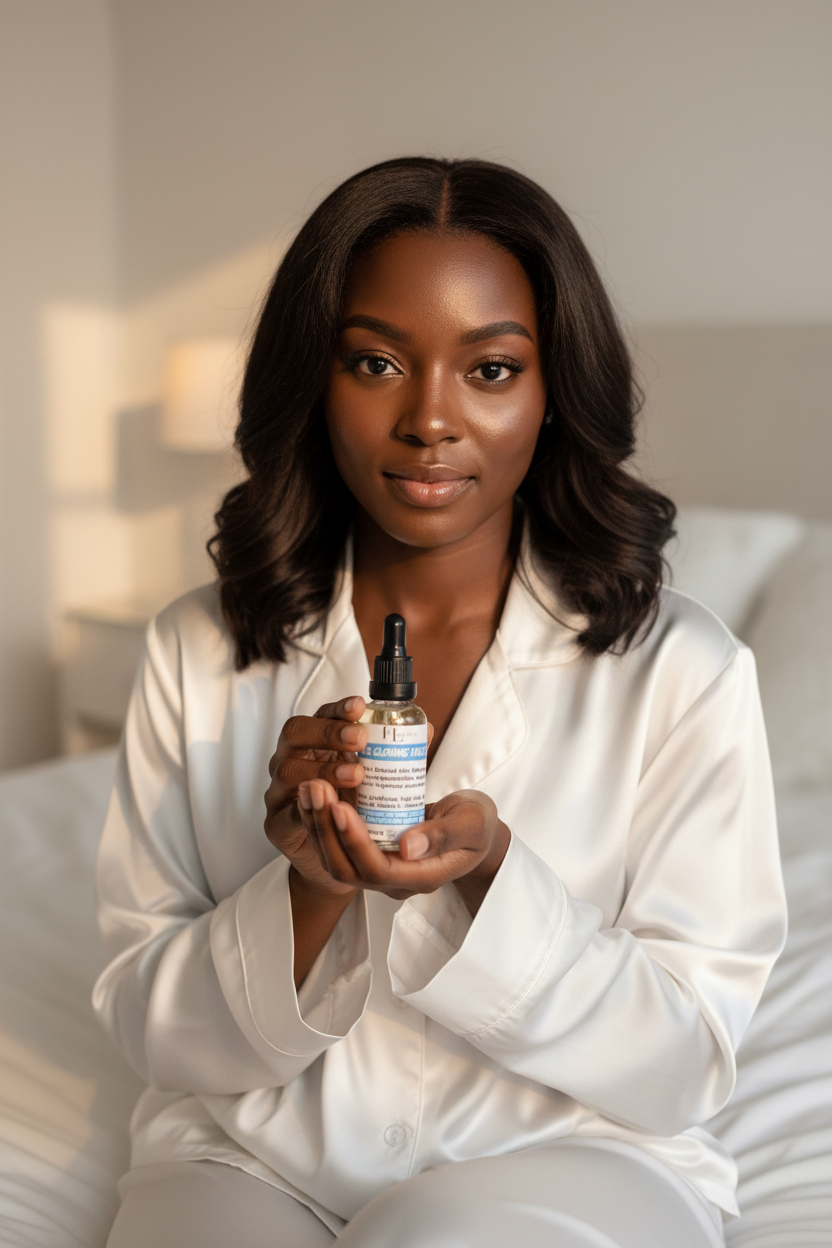Lady in White Pyjamas with Serum